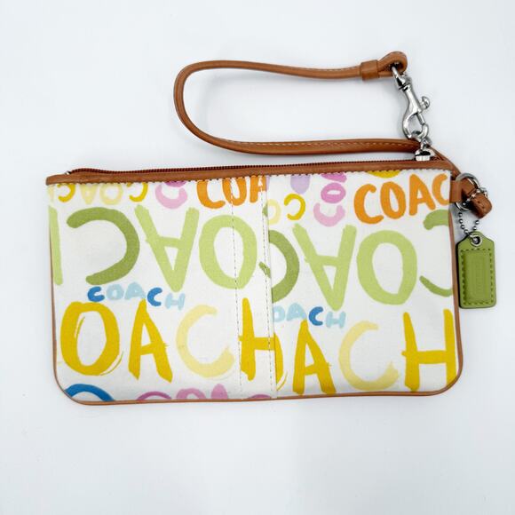 Coach Wristlet Signature C Graffiti 4.5"x7.5" Canvas Leather Wallet Zipper Art - Picture 2 of 16
